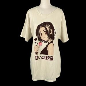 Anime Graphic T-Shirt Hope Means Nothing Brand M/L Distressed Short Sleeved Top